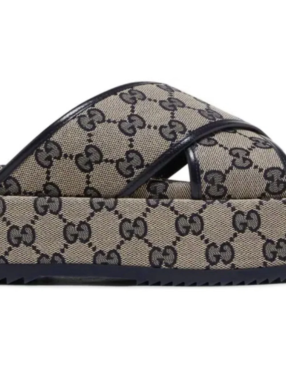 Gucci Beige & Blue Monogram Cross-Strap Platform Sandals